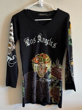 Vtg Ed Hardy by Christian Audigier Long Sleeve Sweater Size XL
